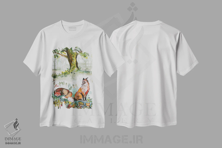 تیشرت سفید طرح دار روباه ها، تزئینی اثر کارلی پرولد | فروشگاه ایماژ