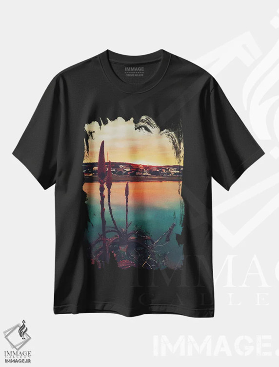 تیشرت مشکی طرح دار طلوع آفتاب با آلوئه ورا، تزئینی اثر کارلی پرولد | immage.ir