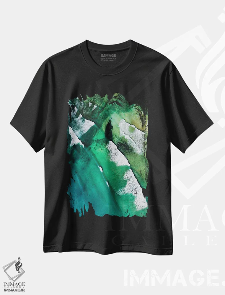 تیشرت مشکی طرح دار امواج در نمای هوایی پهپاد، عکاسی هوایی اثر کارلی پرولد | فروشگاه ایماژ