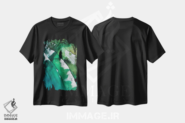 تیشرت مشکی طرح دار امواج در نمای هوایی پهپاد، عکاسی هوایی اثر کارلی پرولد | فروشگاه ایماژ