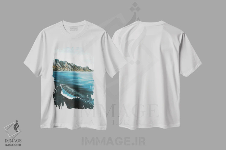 تیشرت سفید طرح دار کوه و امواج، تزئینی اثر کارلی پرولد | فروشگاه ایماژ
