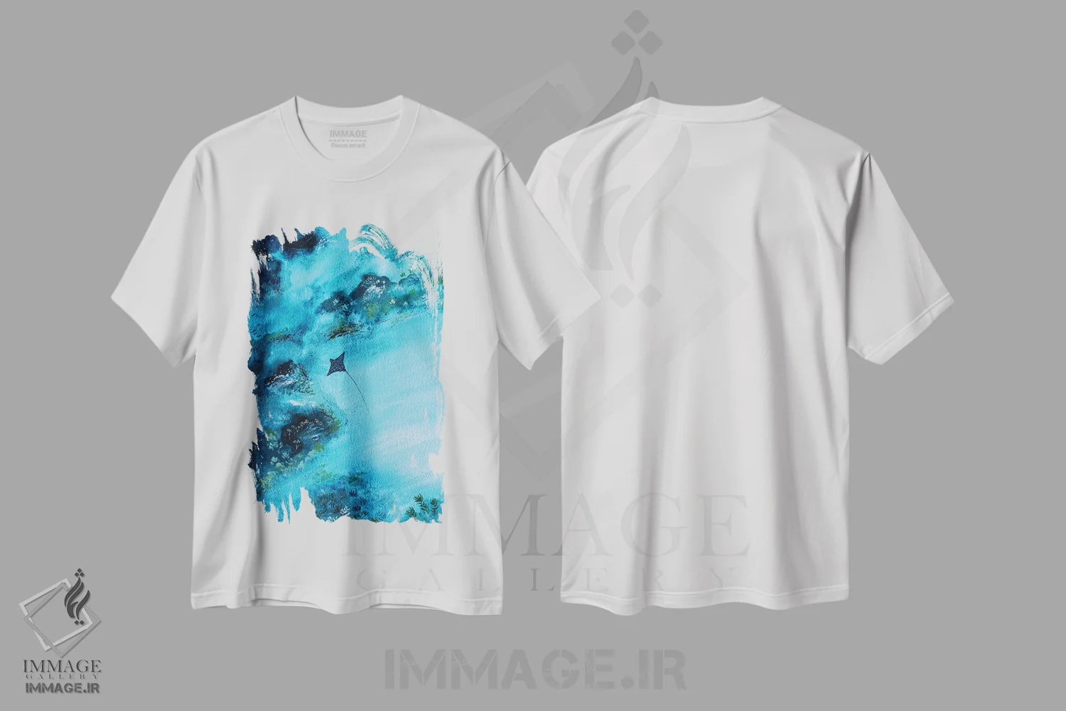 تیشرت سفید طرح دار مانتارای کوچک، دکور ساحلی اثر کارلی پرولد | فروشگاه ایماژ