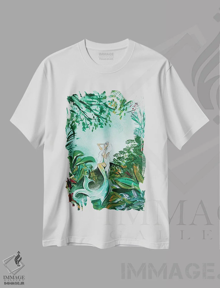 تیشرت سفید طرح دار پری دریایی جنگلی، تزئینی اثر کارلی پرولد | فروشگاه ایماژ
