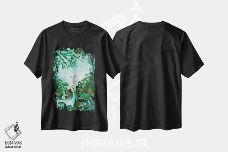 تیشرت مشکی طرح دار پری دریایی جنگلی، تزئینی اثر کارلی پرولد | immage.ir