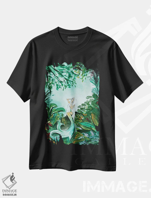 تیشرت مشکی طرح دار پری دریایی جنگلی، تزئینی اثر کارلی پرولد | فروشگاه ایماژ