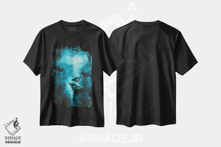 تیشرت مشکی طرح دار کهکشان مانتارای ها، دکور ساحلی اثر کارلی پرولد | فروشگاه ایماژ