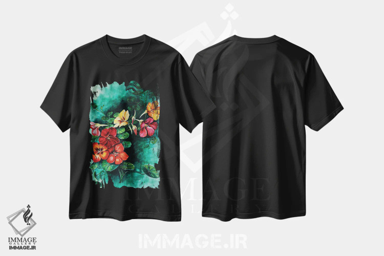 تیشرت مشکی طرح دار گل های لادن، تزئینی اثر کارلی پرولد | immage.ir