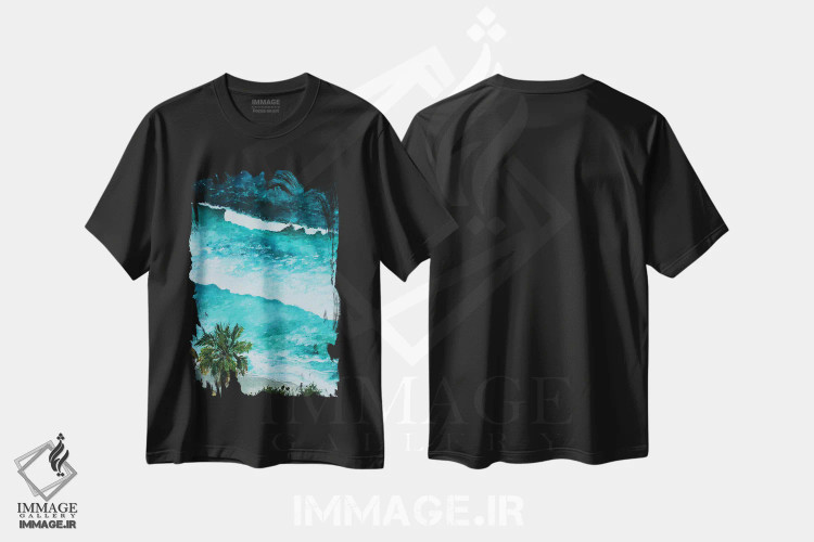 تیشرت مشکی طرح دار کالیفرنیا، دکور ساحلی اثر کارلی پرولد | فروشگاه ایماژ