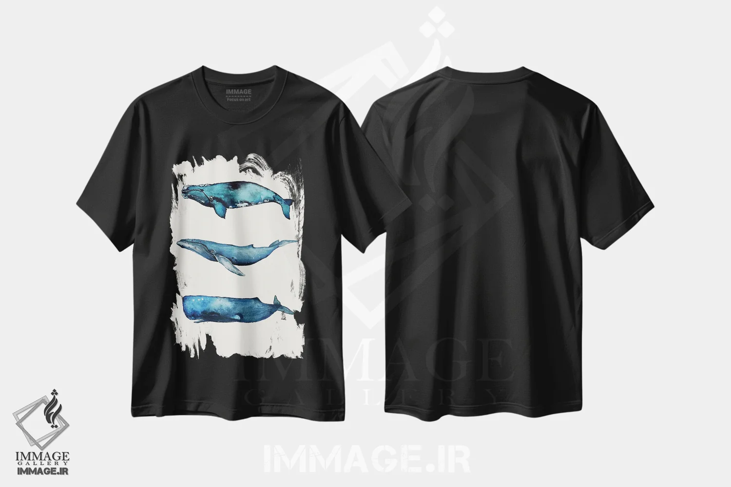 تیشرت مشکی طرح دار مجموعه نهنگ ها، تزئینی اثر کارلی پرولد | فروشگاه ایماژ