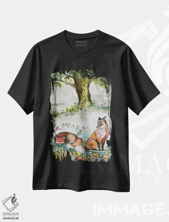 تیشرت مشکی طرح دار جنگل روباه، تزئینی اثر کارلی پرولد | immage.ir