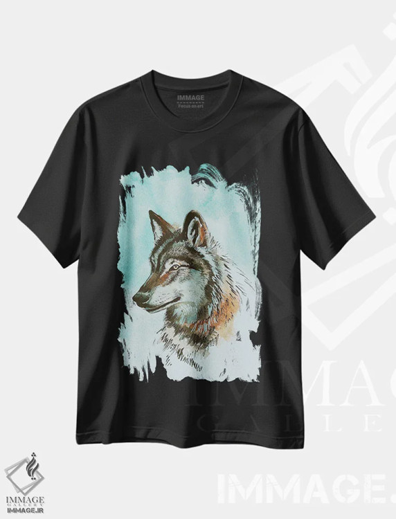 تیشرت مشکی طرح دار گرگ، تزئینی اثر کارلی پرولد | فروشگاه ایماژ