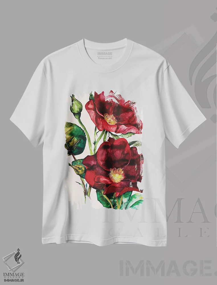 تیشرت سفید طرح دار رزهای وحشی، تزئینی اثر کارلی پرولد | فروشگاه ایماژ