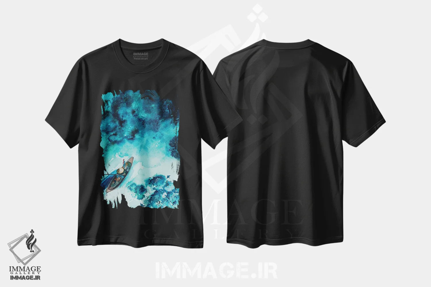 تیشرت مشکی طرح دار صخره مرجانی، دکور ساحلی اثر کارلی پرولد | فروشگاه ایماژ