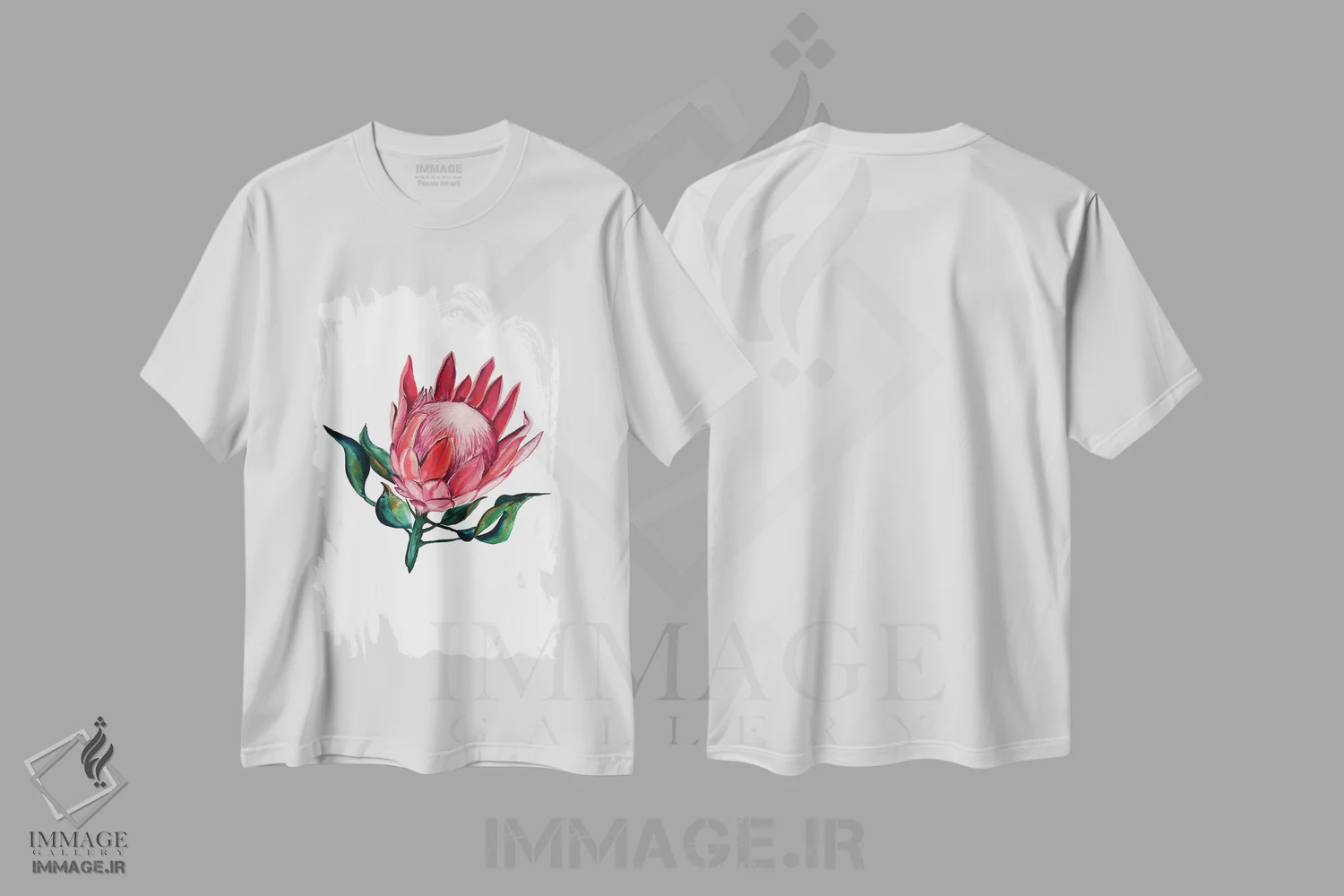تیشرت سفید طرح دار پروتئا شاه پسند صورتی، تزئینی اثر کارلی پرولد | فروشگاه ایماژ