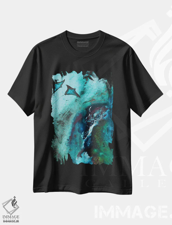 تیشرت مشکی طرح دار پرتوها، تزئینی اثر کارلی پرولد | فروشگاه ایماژ
