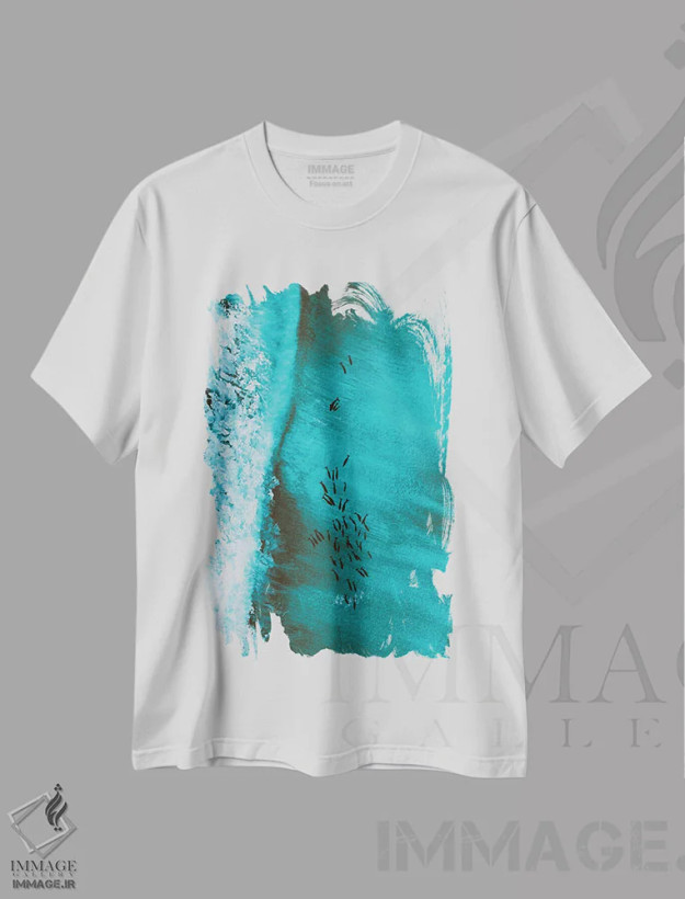 تیشرت سفید طرح دار دلفین ها در موج سواری، تزئینی اثر کارلی پرولد | فروشگاه ایماژ