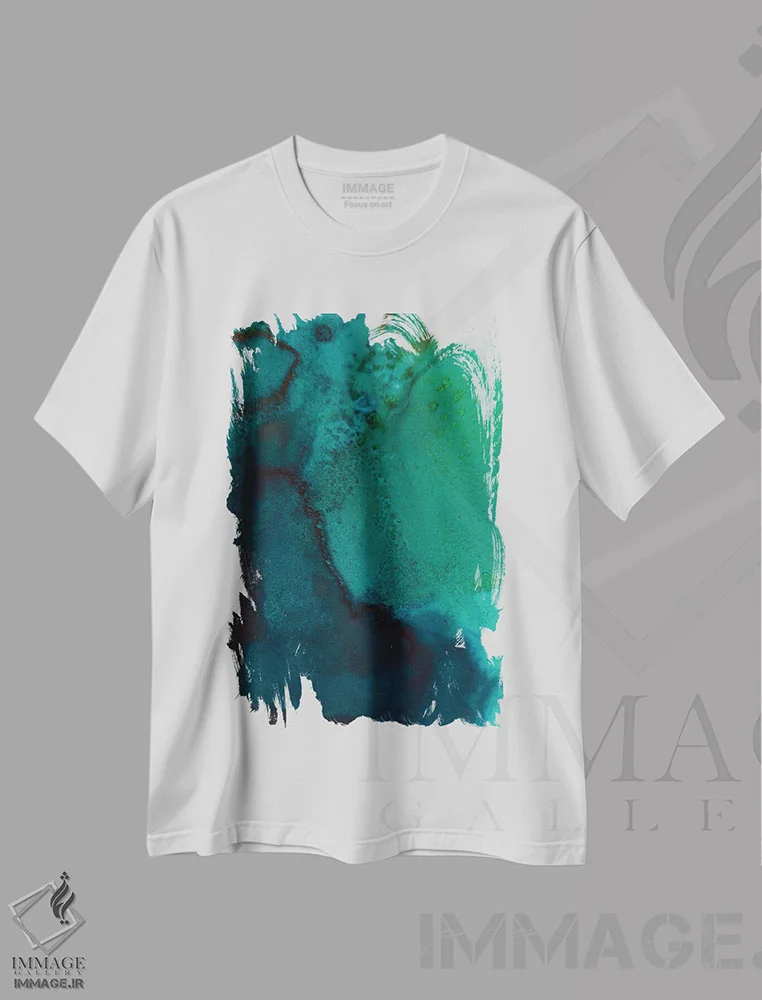 تیشرت سفید طرح دار آبستره با جوهر الکلی، آبستره اثر کارلی پرولد | immage.ir
