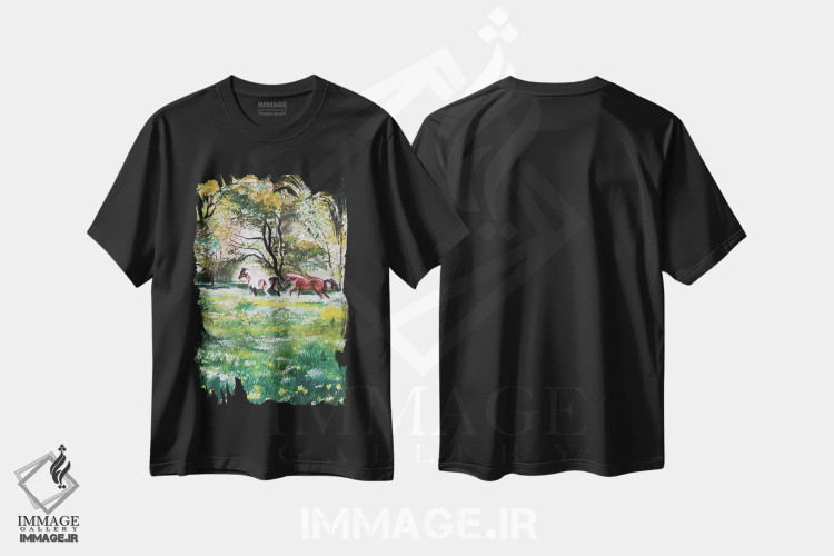 تیشرت مشکی طرح دار اسب های وحشی، تزئینی اثر کارلی پرولد | immage.ir