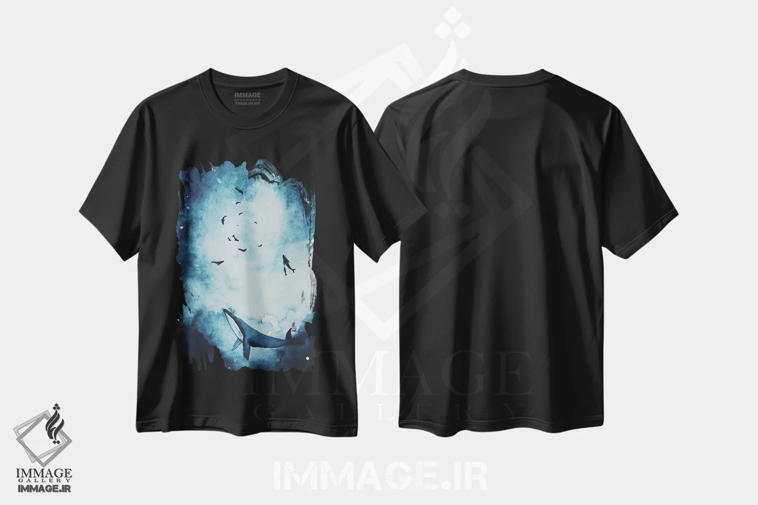 تیشرت مشکی طرح دار نهنگ های برفی در اعماق، تزئینی اثر کارلی پرولد | immage.ir