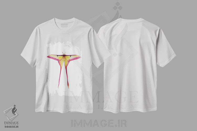 تیشرت سفید طرح دار شب پره نر چینی، تزئینی اثر کارلی پرولد | فروشگاه ایماژ