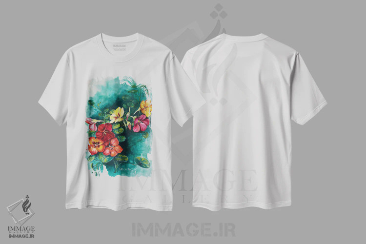 تیشرت سفید طرح دار دسته گل لادن، تزئینی اثر کارلی پرولد | immage.ir