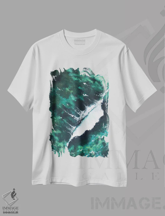 تیشرت سفید طرح دار موج اکریلیک روی بوم، تزئینی اثر کارلی پرولد | فروشگاه ایماژ