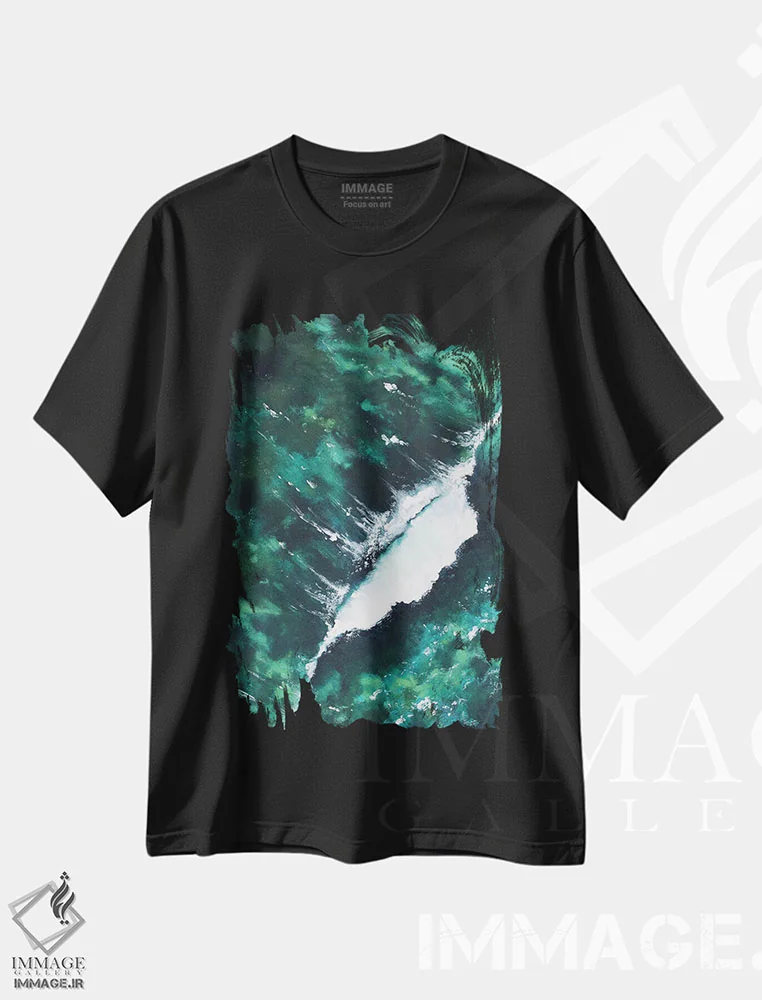 تیشرت مشکی طرح دار موج اکریلیک روی بوم، تزئینی اثر کارلی پرولد | immage.ir