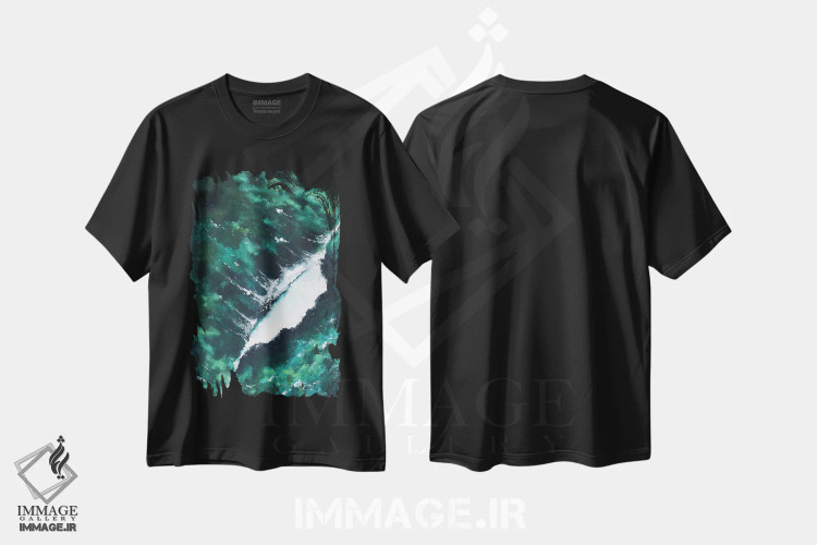 تیشرت مشکی طرح دار موج اکریلیک روی بوم، تزئینی اثر کارلی پرولد | immage.ir