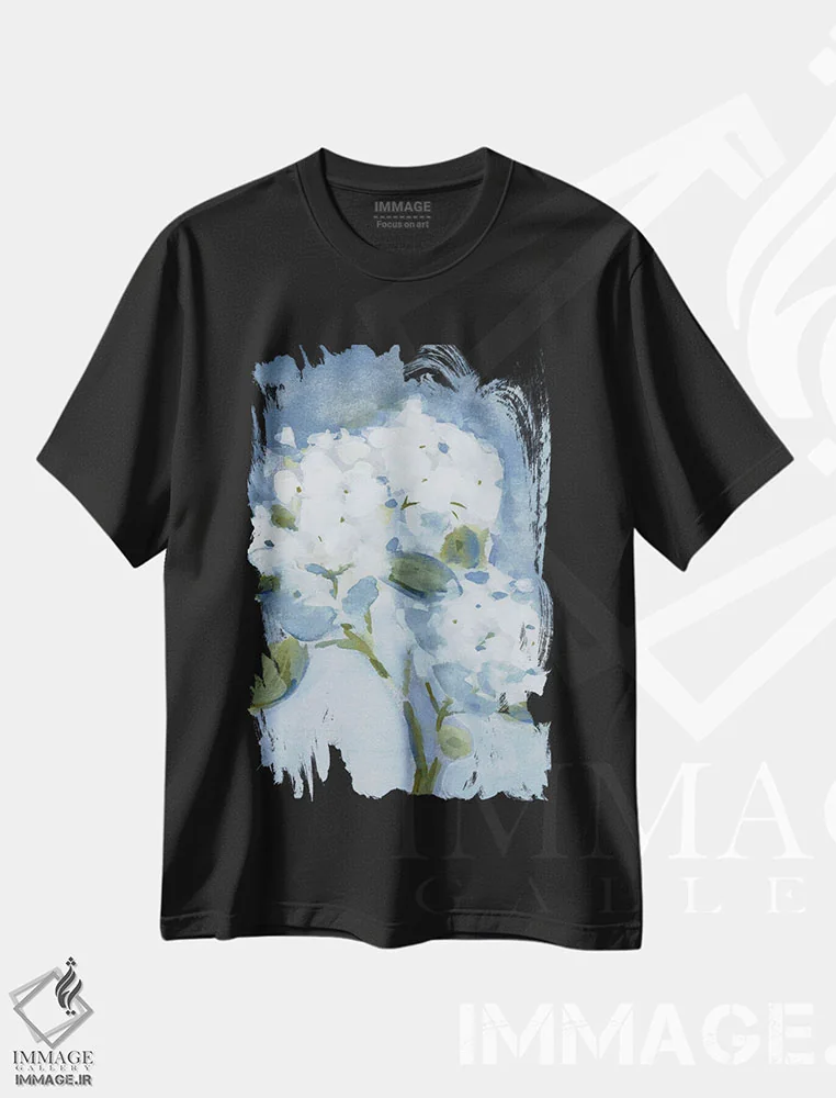 تیشرت مشکی طرح دار هورتانسیا شیک، تزئینی اثر کاترینا پیت | فروشگاه ایماژ
