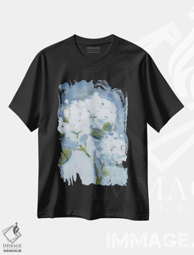 تیشرت مشکی طرح دار هورتانسیا شیک، تزئینی اثر کاترینا پیت | فروشگاه ایماژ