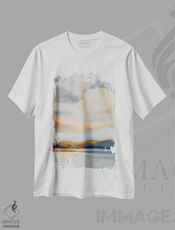تیشرت سفید طرح دار شکوه صبحگاهی، آبستره اثر کاترینا پیت | immage.ir