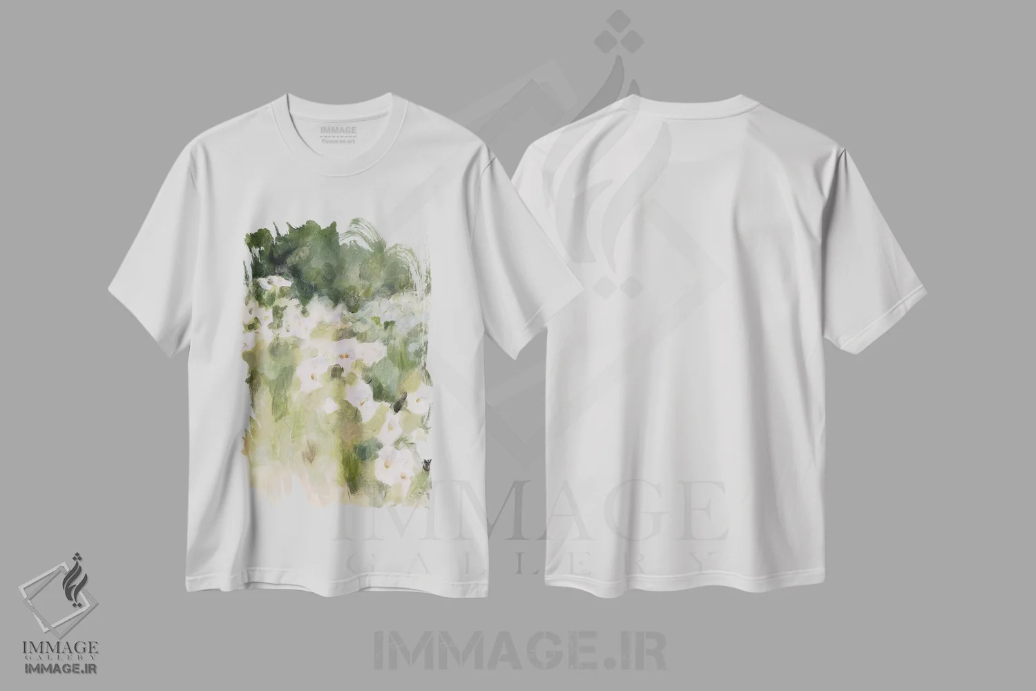 تیشرت سفید طرح دار چمنزار نیمه تابستان، دکور روستایی اثر کاترینا پیت | فروشگاه ایماژ