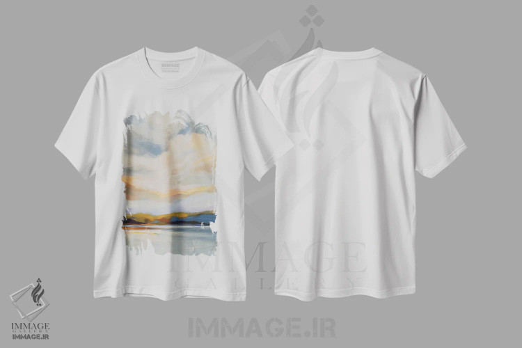 تیشرت سفید طرح دار شکوه صبحگاهی، آبستره اثر کاترینا پیت | immage.ir