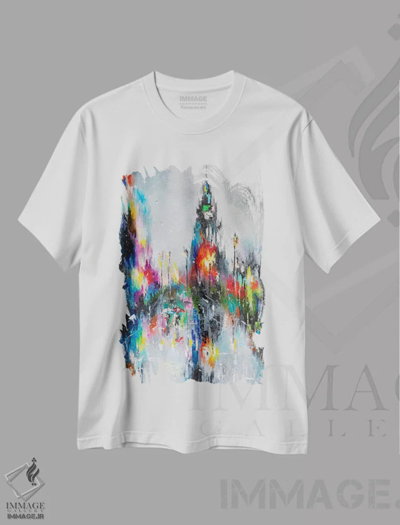 تیشرت سفید طرح دار باران لندن، آبستره اثر کوپتسووا آرت | فروشگاه ایماژ