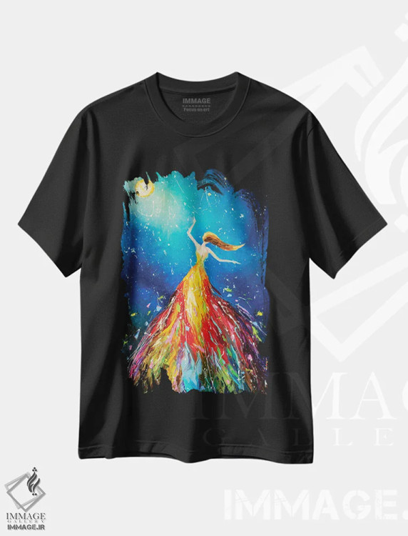 تیشرت مشکی طرح دار رقص ماه، دکور معاصر اثر کوپتسووا آرت | immage.ir