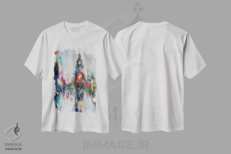 تیشرت سفید طرح دار باران لندن، آبستره اثر کوپتسووا آرت | فروشگاه ایماژ