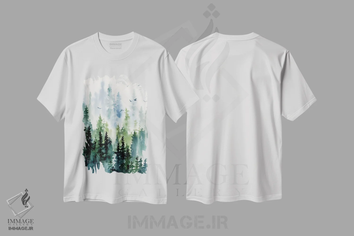 تیشرت سفید طرح دار خط درختان، آبستره اثر کاترینا پیت | immage.ir