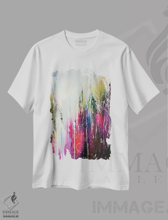 تیشرت سفید طرح دار صخره های بنفش اثر کوپتسووا آرت | immage.ir