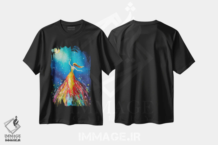 تیشرت مشکی طرح دار رقص ماه، دکور معاصر اثر کوپتسووا آرت | immage.ir