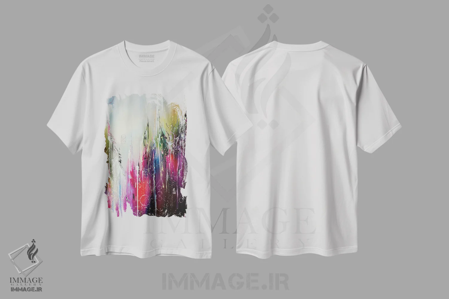 تیشرت سفید طرح دار صخره های بنفش اثر کوپتسووا آرت | immage.ir