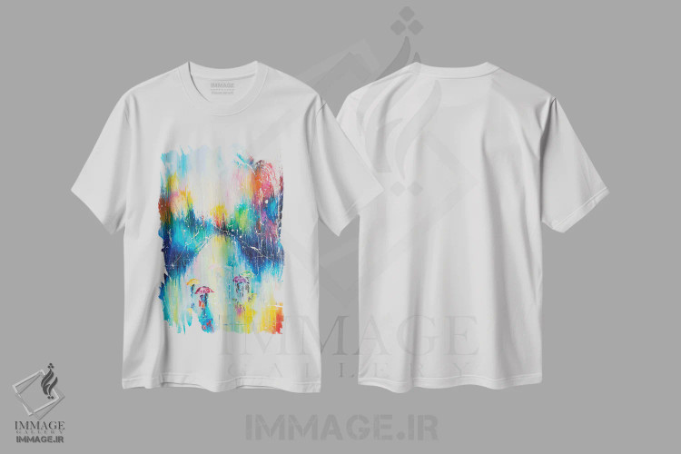 تیشرت سفید طرح دار خیابان بارانی، آبستره اثر کوپتسووا آرت | فروشگاه ایماژ