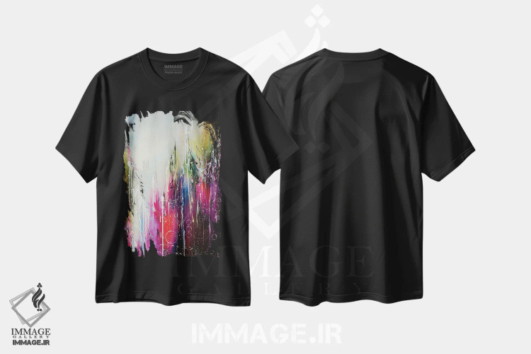 تیشرت مشکی طرح دار صخره های بنفش اثر کوپتسووا آرت | فروشگاه ایماژ