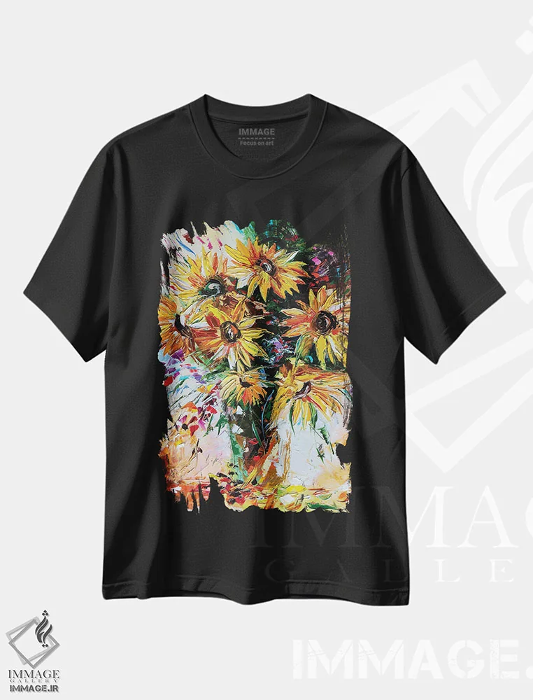 تیشرت مشکی طرح دار دسته گل پاییزی، دکور معاصر اثر کوپتسووا آرت | فروشگاه ایماژ