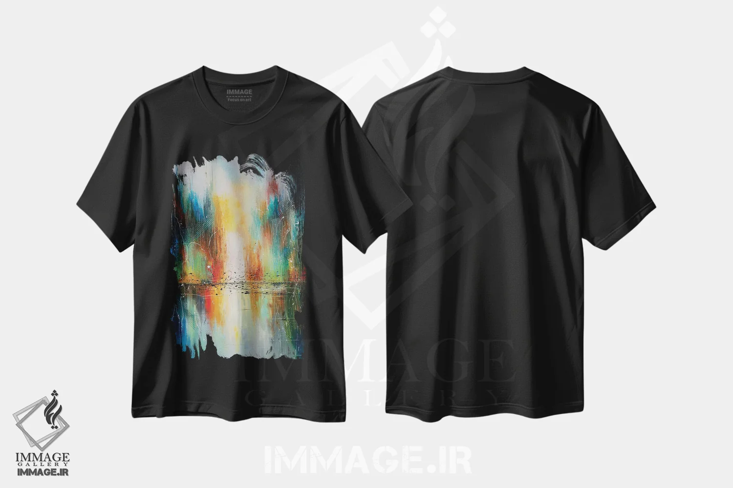 تیشرت مشکی طرح دار شهر آفتاب کویر، آبستره اثر کوپتسووا آرت | immage.ir