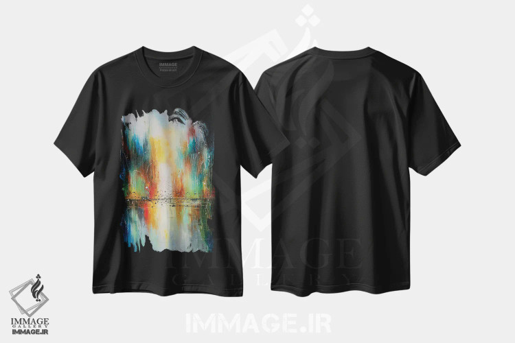 تیشرت مشکی طرح دار شهر آفتاب کویر، آبستره اثر کوپتسووا آرت | immage.ir