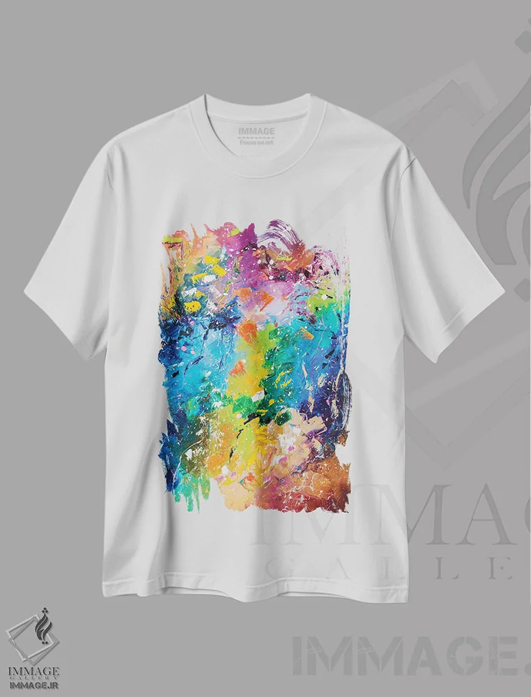 تیشرت سفید طرح دار فانتزی رنگ های پاییزی، آبستره اثر کوپتسووا آرت | immage.ir
