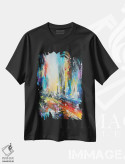 تیشرت مشکی طرح دار چشم انداز انتزاعی شهر ششم، آبستره اثر کوپتسووا آرت | فروشگاه ایماژ
