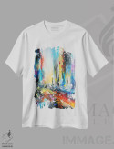 تیشرت سفید طرح دار چشم انداز انتزاعی شهر ششم، آبستره اثر کوپتسووا آرت | immage.ir