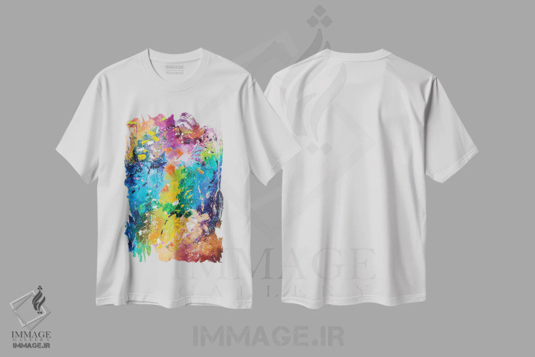 تیشرت سفید طرح دار فانتزی رنگ های پاییزی، آبستره اثر کوپتسووا آرت | immage.ir