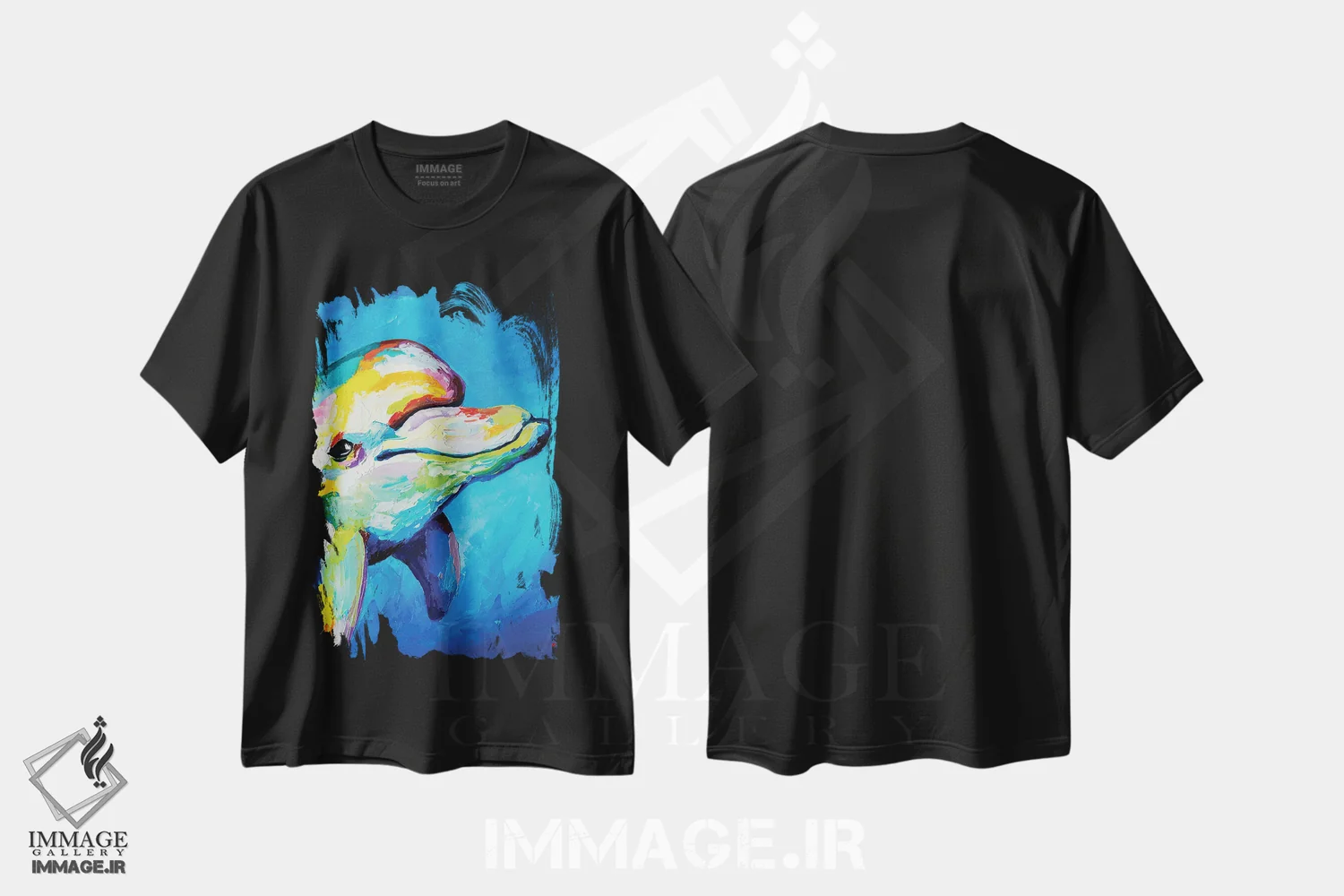 تیشرت مشکی طرح دار لبخند دلفین، دکور معاصر اثر کوپتسووا آرت | فروشگاه ایماژ